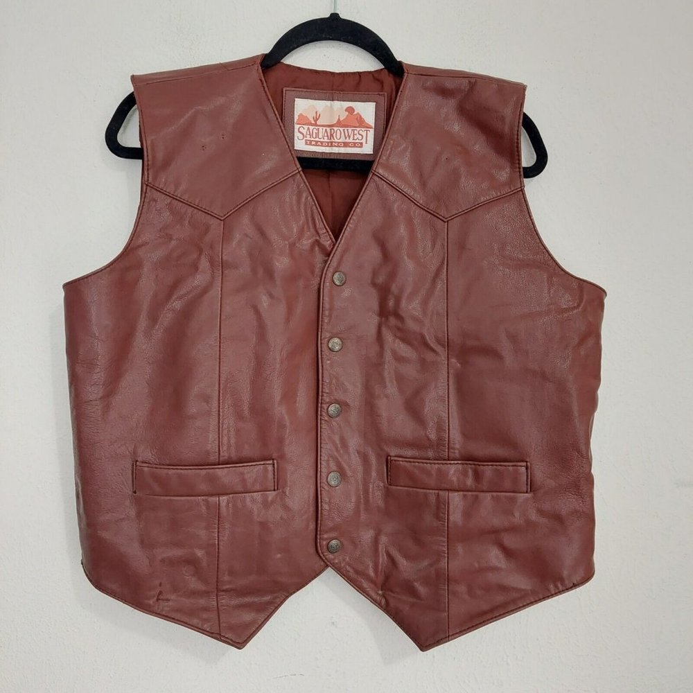 Saguaro West Roper  Western Vest Men's L. Leather Brown  Snap Button, Pockets